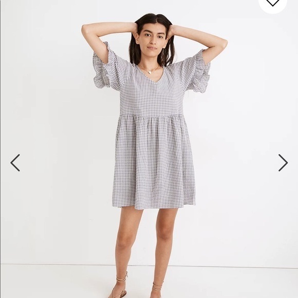 Madewell ruffle sleeve babydoll dress in seersucker gingham XS NWT - Picture 1 of 10